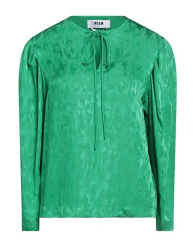 Msgm Woman Top Green Size 6 Acetate, Viscose