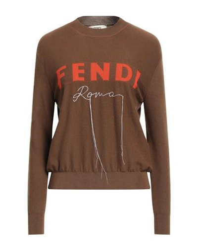 Fendi Woman Sweater Brown Size 4 Cashmere, Elastane, Polyester