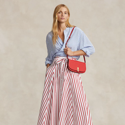 Ralph Lauren Striped Cotton A-line Skirt In Red/white Stripe