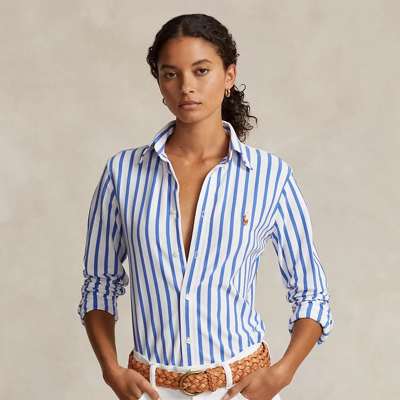 Ralph Lauren Striped Oxford Cotton Shirt In White/maidstone Blue