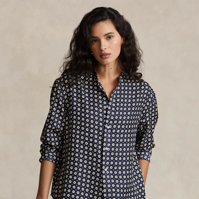 Ralph Lauren Relaxed Fit Geo-motif Silk Shirt In Navy/cream Geo Print