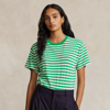 Polo Ralph Lauren Striped Organic Cotton Crewneck Tee In Preppy Green/white