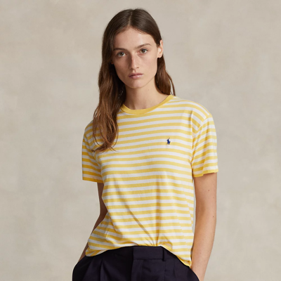 Ralph Lauren Striped Organic Cotton Crewneck Tee In Chrome Yellow/white