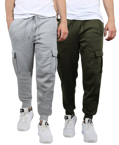 Blue Ice Men's Heavyweight Fleece-lined Cargo Jogger Sweatpants, Pack Of 2 In Heather Gray-olive