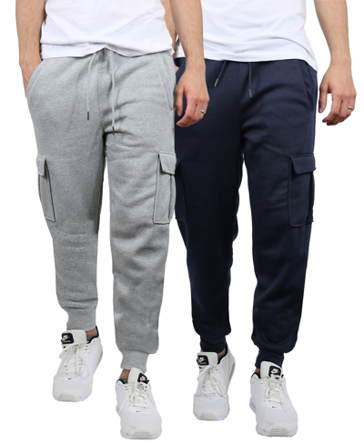 Blue Ice Men's Heavyweight Fleece-lined Cargo Jogger Sweatpants, Pack Of 2 In Charcoal-navy