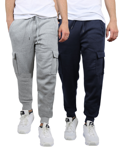 Blue Ice Men's Heavyweight Fleece-lined Cargo Jogger Sweatpants, Pack Of 2 In Heather Gray-navy