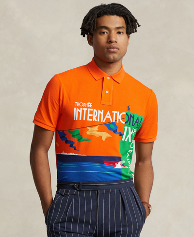 Polo Ralph Lauren Classic Fit Mesh Graphic Polo Shirt In Bright Signal Orange Multi