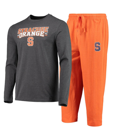 Concepts Sport Men's  Orange, Heathered Charcoal Distressed Syracuse Orange Meter Long Sleeve T-shirt In Orange,heather Charcoal