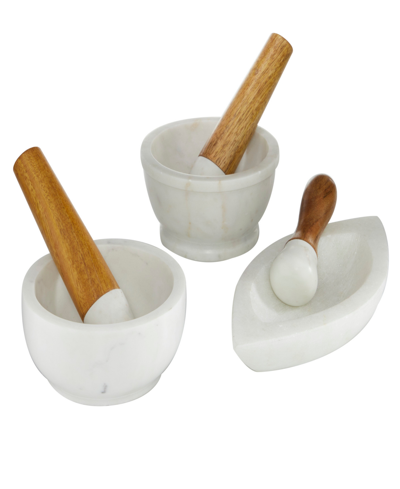 Novogratz Collection Real Marble Mortar And Pestle, Set Of 3 In White