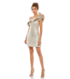 Mac Duggal Rosette Metallic Cocktail Minidress In Oyster