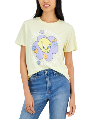 Love Tribe Juniors' Tweety Bird Treat Yourself Graphic Print T-shirt In Anise Flower