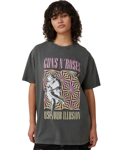 Cotton On Women's The Oversized Guns N Roses T-shirt In Guns N Roses Illusion,graphite