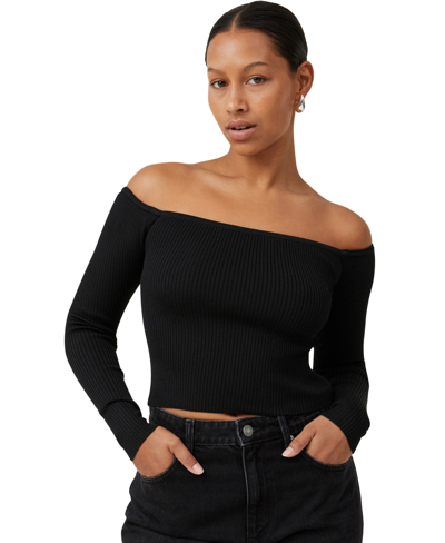 Cotton On Women's Rib Off Shoulder Pullover Sweater In Black