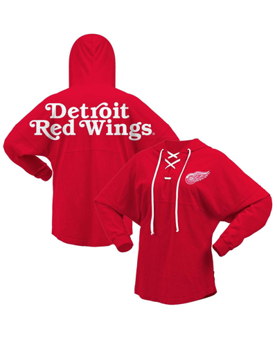 Fanatics Branded Red Detroit Red Wings Jersey Lace-up V-neck Long Sleeve Hoodie T-shirt