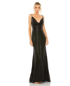 Mac Duggal Shimmer Metallic Faux Wrap Gown In Black