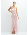 Dessy Collection Sheer Halter Neck 3d Floral Embroidered Dress With High-low Hem In Rose - Pantone Rose Quartz