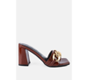 London Rag Playdoll Metal Chain Detail Block Heel Sandal In Espresso