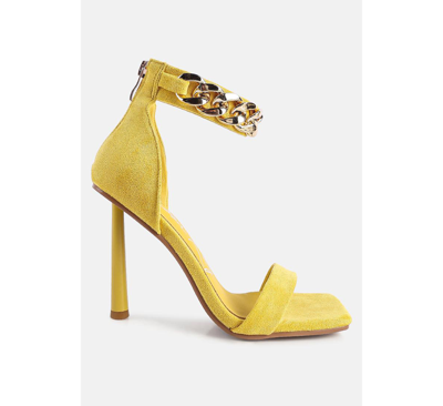 London Rag Last Sip Heeled Faux Suede Chain Strap Sandals In Yellow