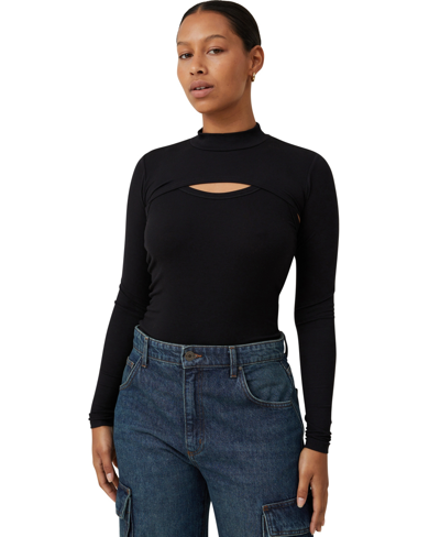 Cotton On Staple Rib Two-piece Tank & Mock Neck Shrug In Black