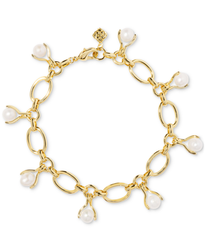 Kendra Scott Gold-tone Ashton Freshwater Pearl (6mm) Chain Bracelet In White Pearl