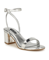 Nine West Women's Allora Block Heel Almond Toe Dress Sandals In Silver Mirror Metallic- Manmade