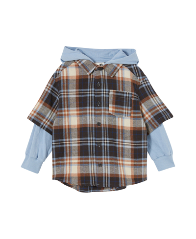 Cotton On Kids' Toddler And Little Boys Rugged Long Sleeve Layered Shirt In Dusty Blue,coco Jumbo Plaid