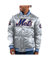 STARTER MEN'S STARTER SILVER NEW YORK METS BRONX SATIN FULL-SNAP VARSITY BOMBER JACKET