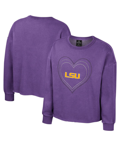 Colosseum Kids' Big Girls  Purple Lsu Tigers Audrey Washed Fleece Pullover Crewneck Sweatshirt