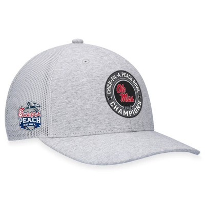 Top Of The World Heather Gray Ole Miss Rebels 2023 Peach Bowl Champions Trucker Adjustable Hat