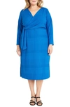 Maggy London Long Sleeve Midi Faux Wrap Dress In Princess Blue