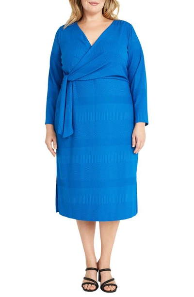 Maggy London Long Sleeve Midi Faux Wrap Dress In Princess Blue