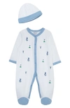 LITTLE ME FORE! GOLF EMBROIDERED COTTON FOOTIE & HAT SET
