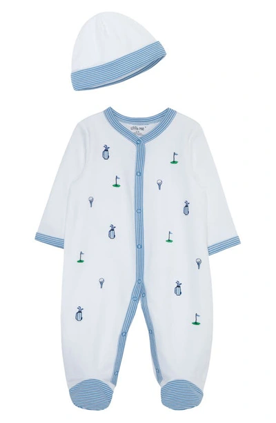 Little Me Babies' Fore! Golf Embroidered Cotton Footie & Hat Set In White