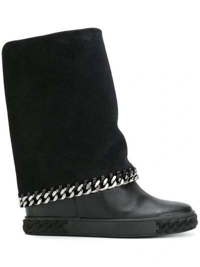 Casadei Concealed Platform Chain Boots In Black