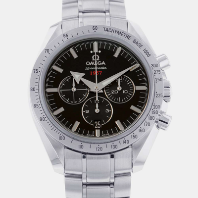 Pre-owned Omega Black Stainless Steel Speedmaster Broad Arrow 321.10.42.50.01.001 Automatic Men's Wristwatch 42 Mm