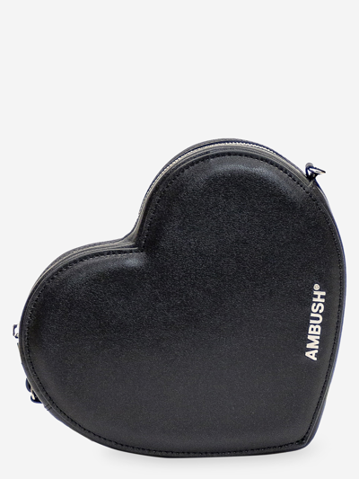 Ambush Heart-shaped Black Cowhide Flat Crossbody Bag