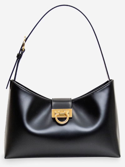 Ferragamo Trifolio Leather Bag With Gancini In Black
