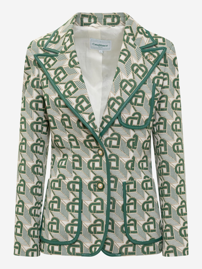 Casablanca Heart Monogram Jacquard Single-breasted Jacket In Green