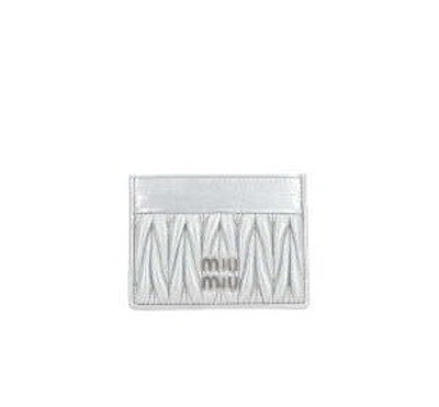 Miu Miu Logo Lettering Card Holder In Silver