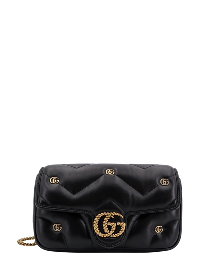 Gucci Gg Marmont Logo Plaque Mini Shoulder Bag In Black