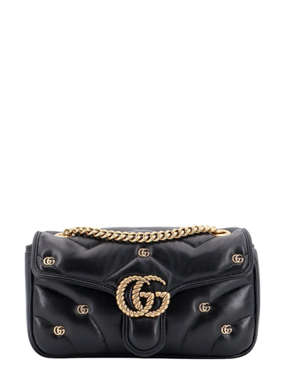 Gucci Small Gg Marmont Leather Shoulder Bag In Black