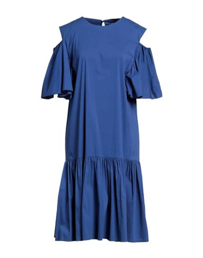 D-exterior D. Exterior Woman Midi Dress Blue Size 10 Cotton, Polyamide, Elastane