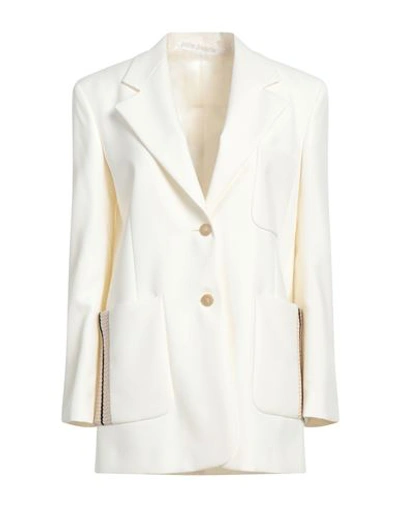 Palm Angels Woman Blazer Cream Size 8 Polyester, Virgin Wool, Cotton In White