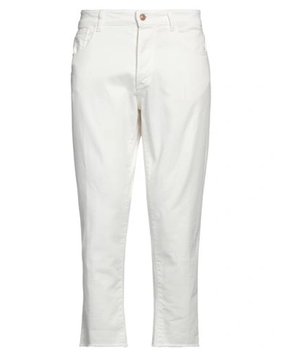 Officina 36 Man Jeans Off White Size 34 Cotton, Elastane