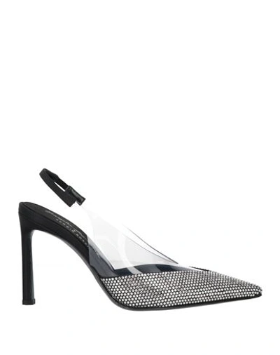 Evangelie Smyrniotaki X Sergio Rossi Woman Pumps Black Size 11 Soft Leather In Silver