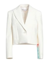 OFF-WHITE OFF-WHITE WOMAN BLAZER IVORY SIZE 4 POLYESTER, VIRGIN WOOL, ELASTANE