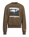 Heron Preston Man Sweatshirt Military Green Size L Cotton, Elastane In Green
