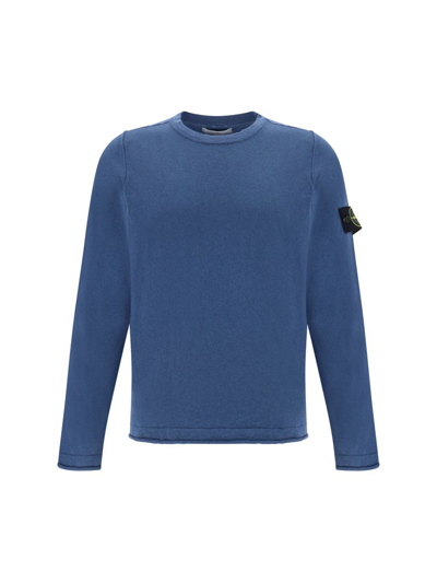 Stone Island Logo Patch Crewneck Sweatshirt In Blue