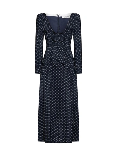 Alessandra Rich Bow-detail Silk Midi Dress In Blue