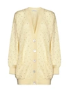 Alessandra Rich Knitted Mohair Long Cardigan W/ Crystals In Pale Yellow